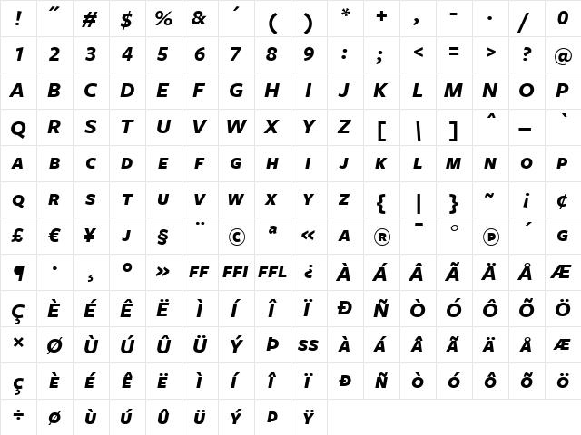 FreightSans BoldItalicSC  glyph index