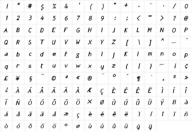 GonzaPlus Bold Italic  glyph index