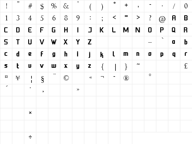 First Job Regular  glyph index