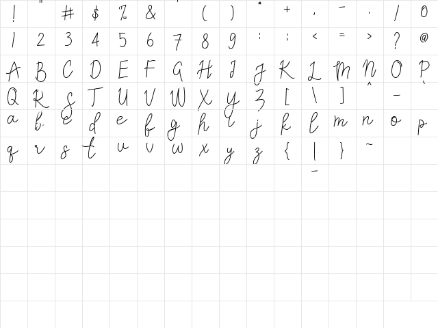 Valerine Regular  glyph index