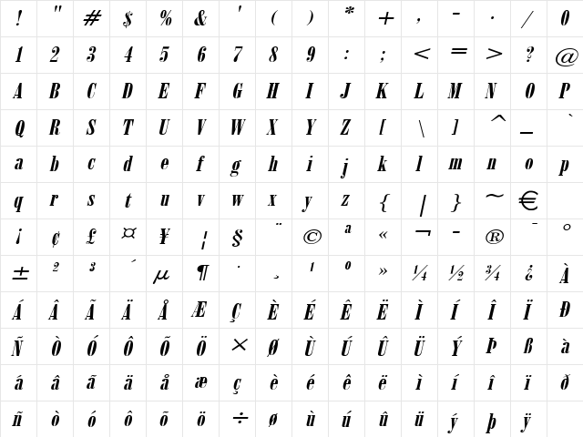 June15Wide Italic  glyph index