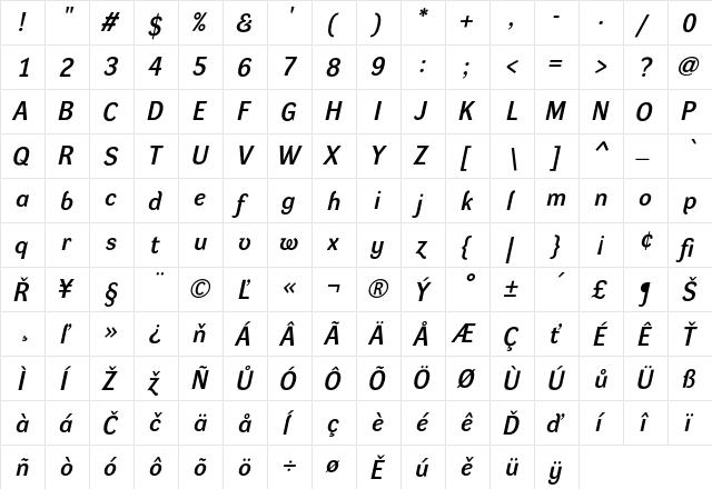 Dynamo D Regular  glyph index