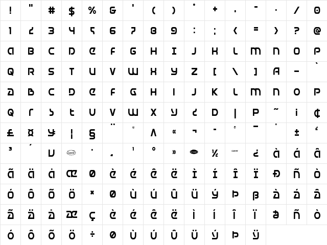Universal Jack Condensed Condensed  glyph index