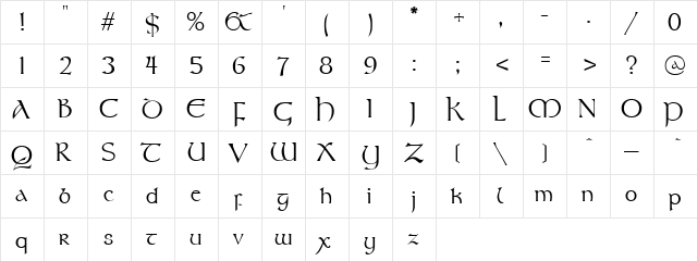 Mediaeval Regular  glyph index
