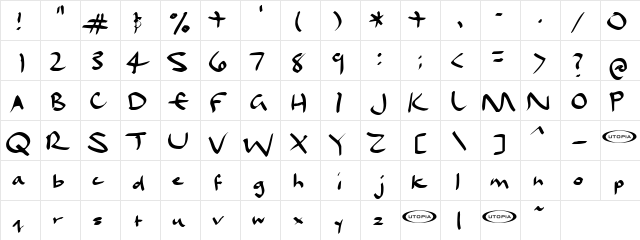 Dael Calligraphy Regular  glyph index