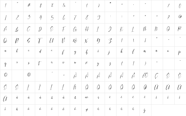 Bqtrack Script Regular  glyph index
