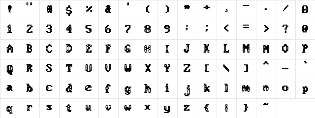 Sulphuric Regular  glyph index