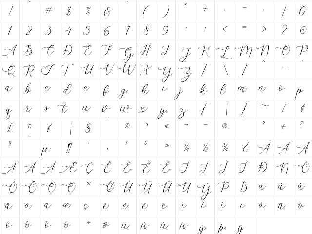 Lizelie Medium  glyph index