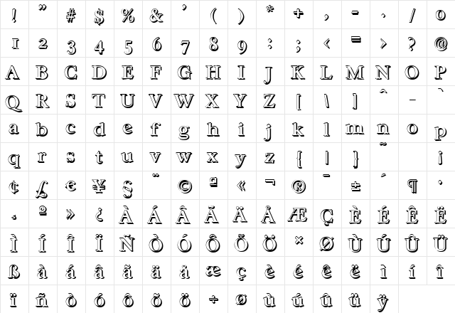 WilliamBeckerShadow-Medium Regular  glyph index