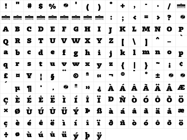 Radcliffe Display Heavy  glyph index