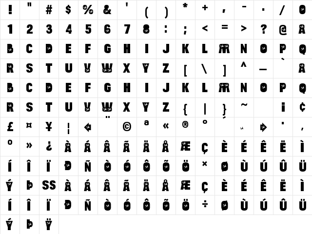 Bulltoad Jet Regular  glyph index