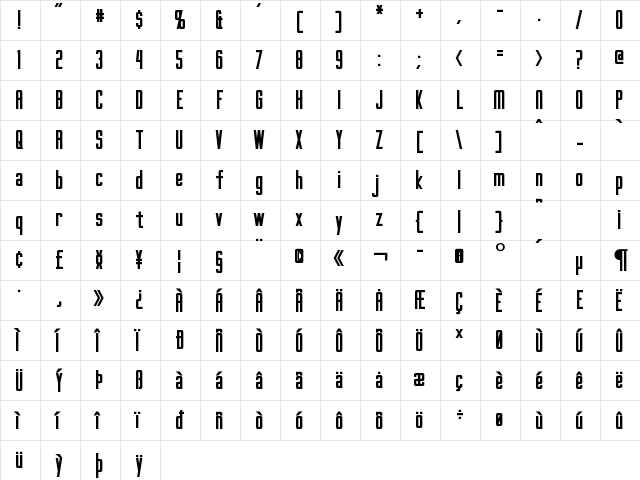 Gotham Nights Bold  glyph index