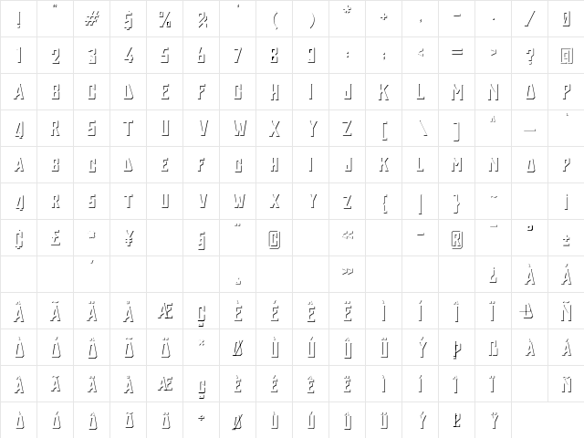 Holyriver Shadow Regular  glyph index