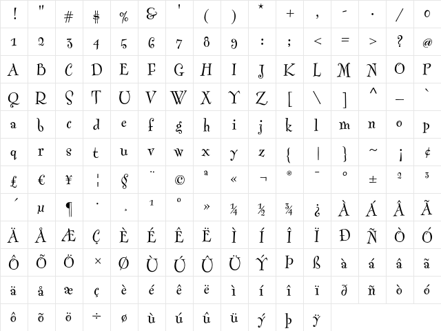 FontesqueText-Regular Regular  glyph index