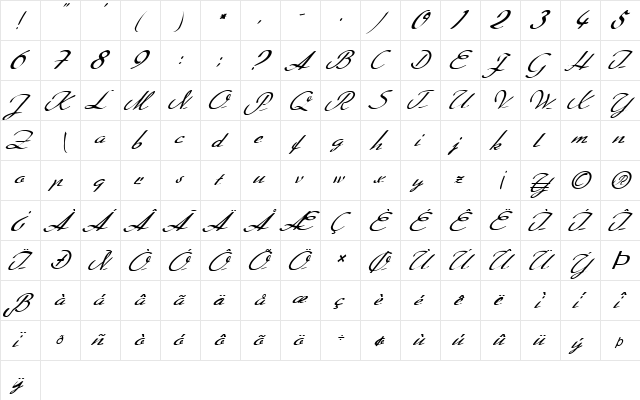 FZ SCRIPT 20 ITALIC Normal  glyph index