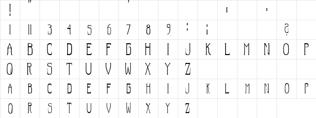 Hillari Regular  glyph index