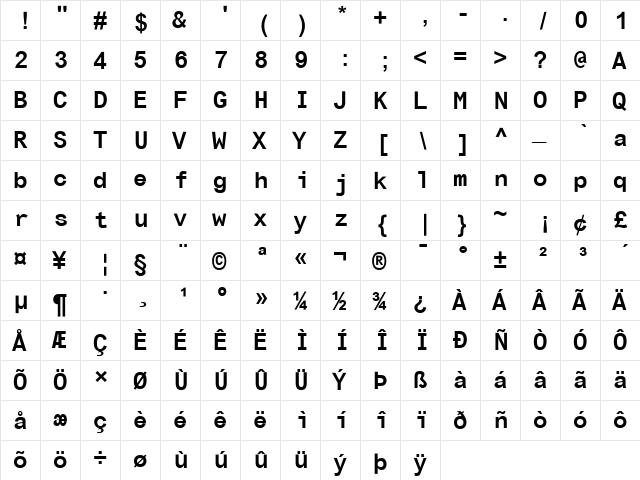 Arial Monospaced MT Regular  glyph index