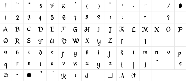 MacHumaine Regular  glyph index