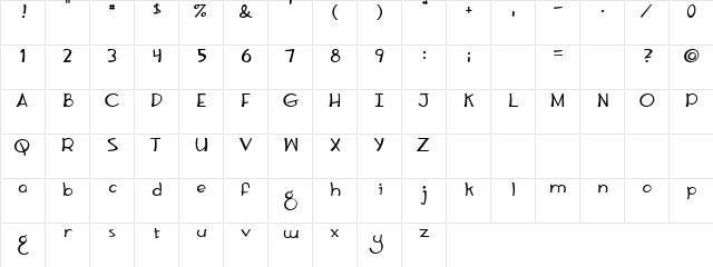 Baggy Regular  glyph index