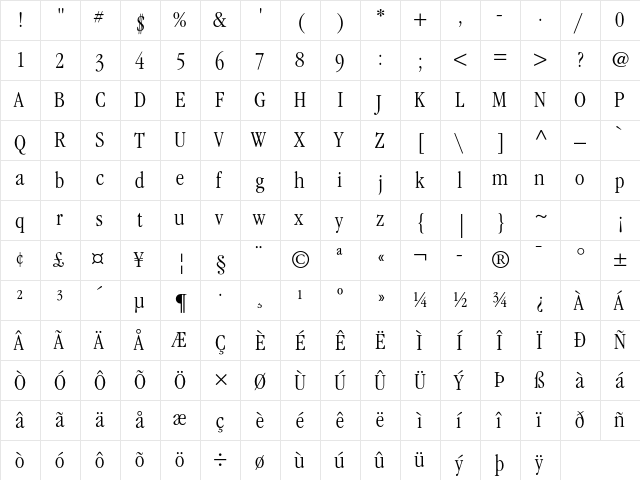 ITC Garamond Std Light Condensed  glyph index