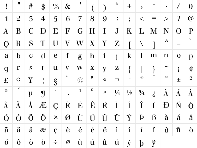 Justus Roman  glyph index