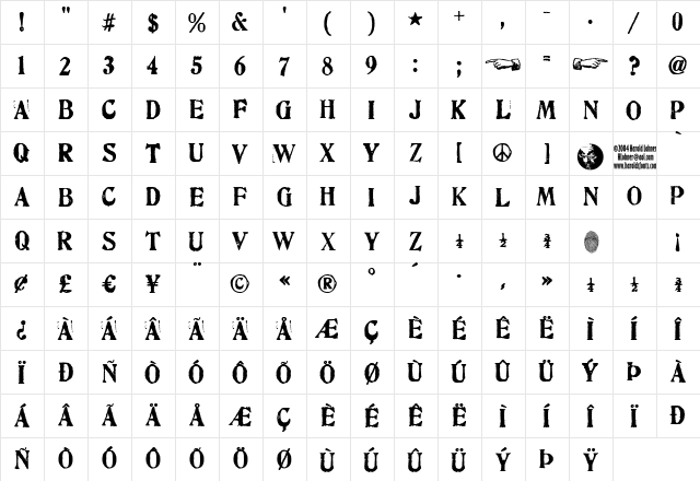 Artistamp Wet Regular  glyph index