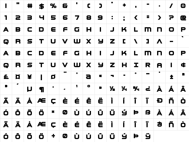 Omega Flight Bold Regular  glyph index