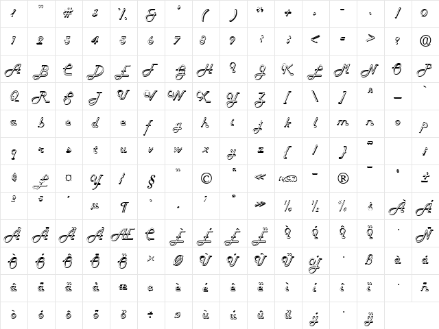 FiftiesHollow normal  glyph index