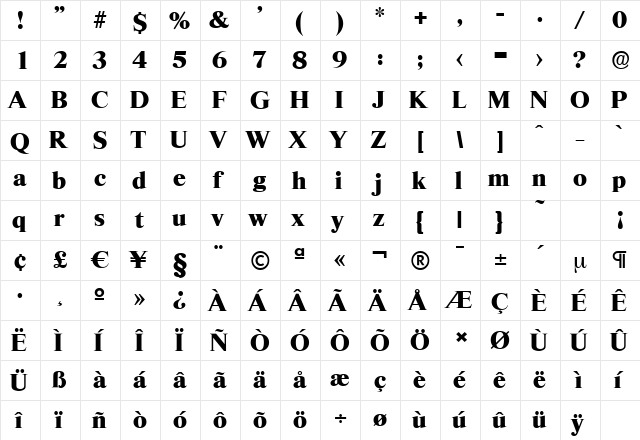 ThamesSerial-Heavy Regular  glyph index