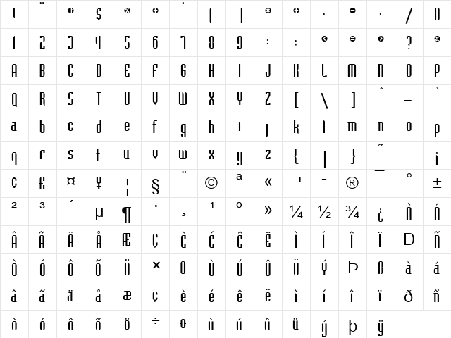 Flintstone Normal  glyph index