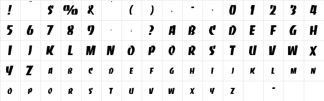 TOINETTE Regular  glyph index