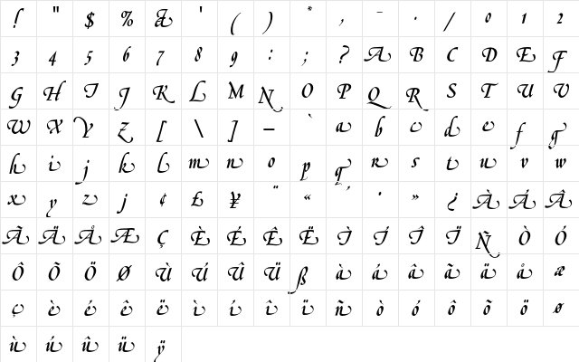 LeGriffeEF-AlternateTwo Regular  glyph index