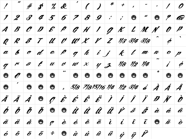 SCRIPT1 ARB245 Bold Spenceria Normal  glyph index