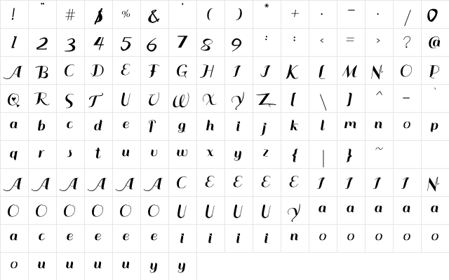 Love Sonnia Regular  glyph index