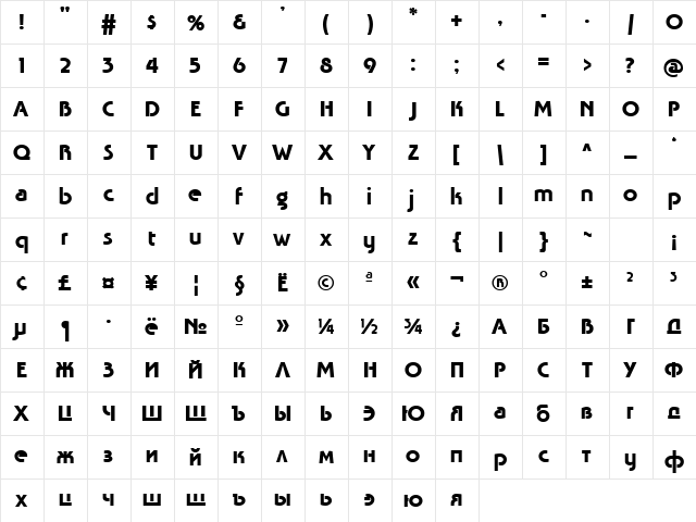Tavrida Medium  glyph index