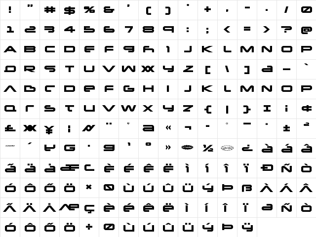 New Mars Expanded Expanded  glyph index