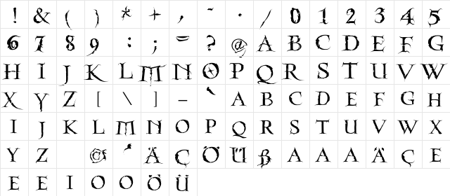 Torquator Regular  glyph index