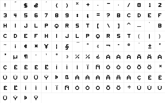 Mek Caps Regular  glyph index