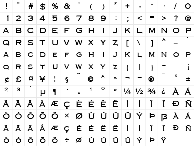 Engraver Bold  glyph index