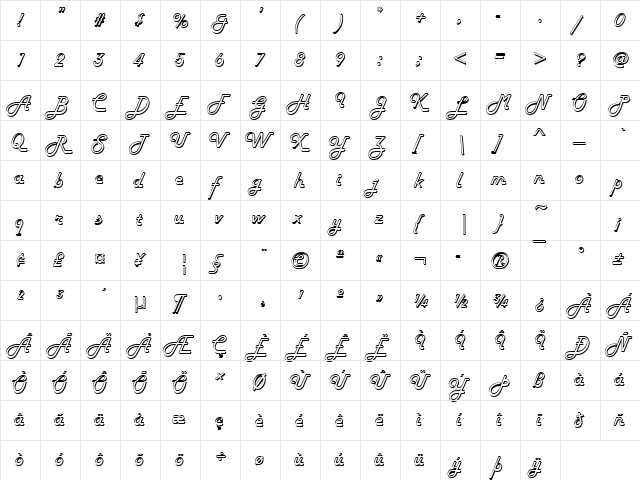 HarlowD Regular  glyph index