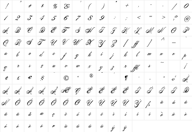 AcroterionJF Regular  glyph index