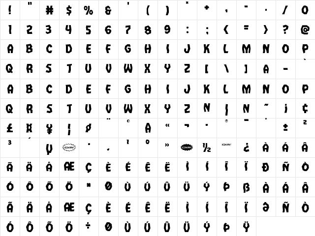 Vampire Bride Staggered Regular  glyph index