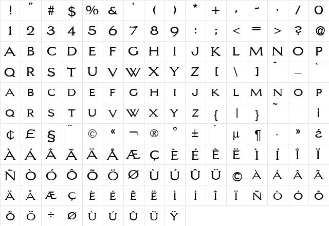 LarryCapsDB Normal  glyph index