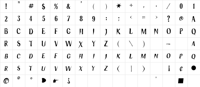 Hydra Regular  glyph index