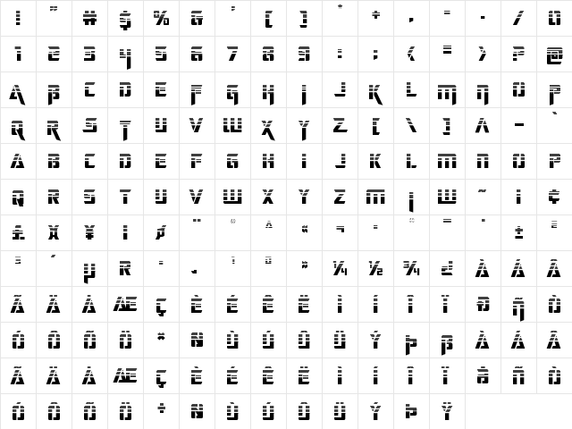 Deceptibots Halftone Regular  glyph index