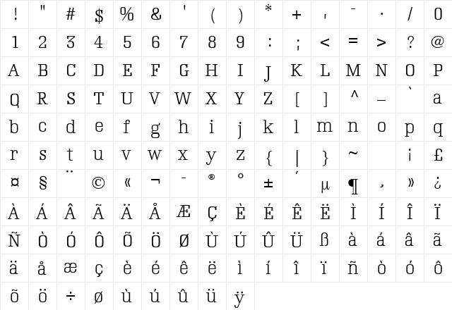 Napoleon Light  glyph index
