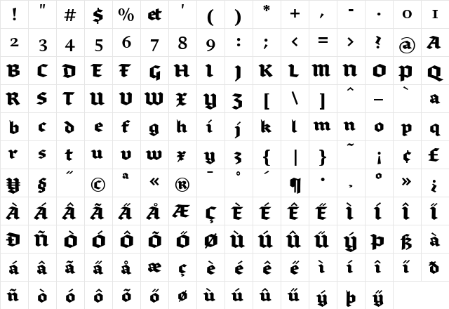 BrokenscriptBold Regular  glyph index