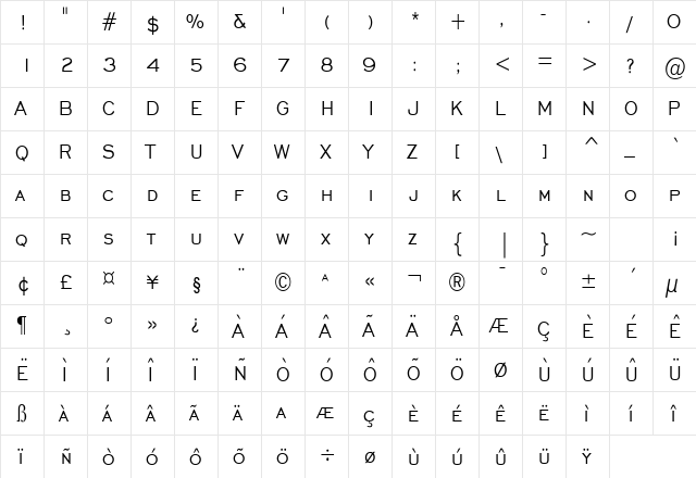 Chisel Condensed Normal  glyph index