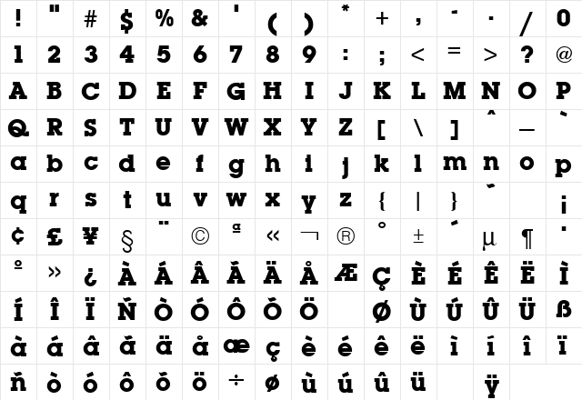 Lubalin Bold  glyph index