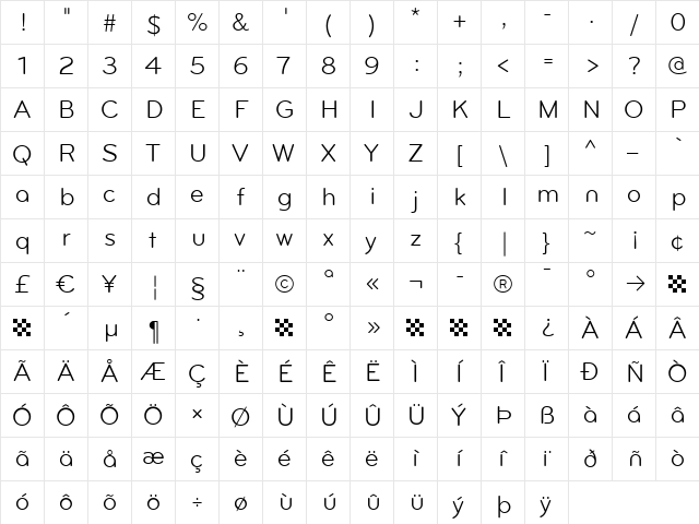 Bryant Regular  glyph index